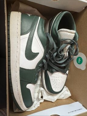 Nike women’s Air Jordan 1 Low Basketball Sneakers - White and Dark Green